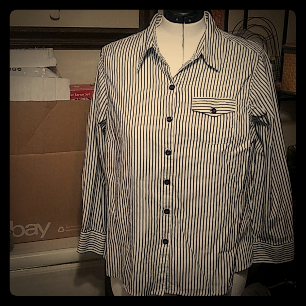 Button-down, long- sleeve top